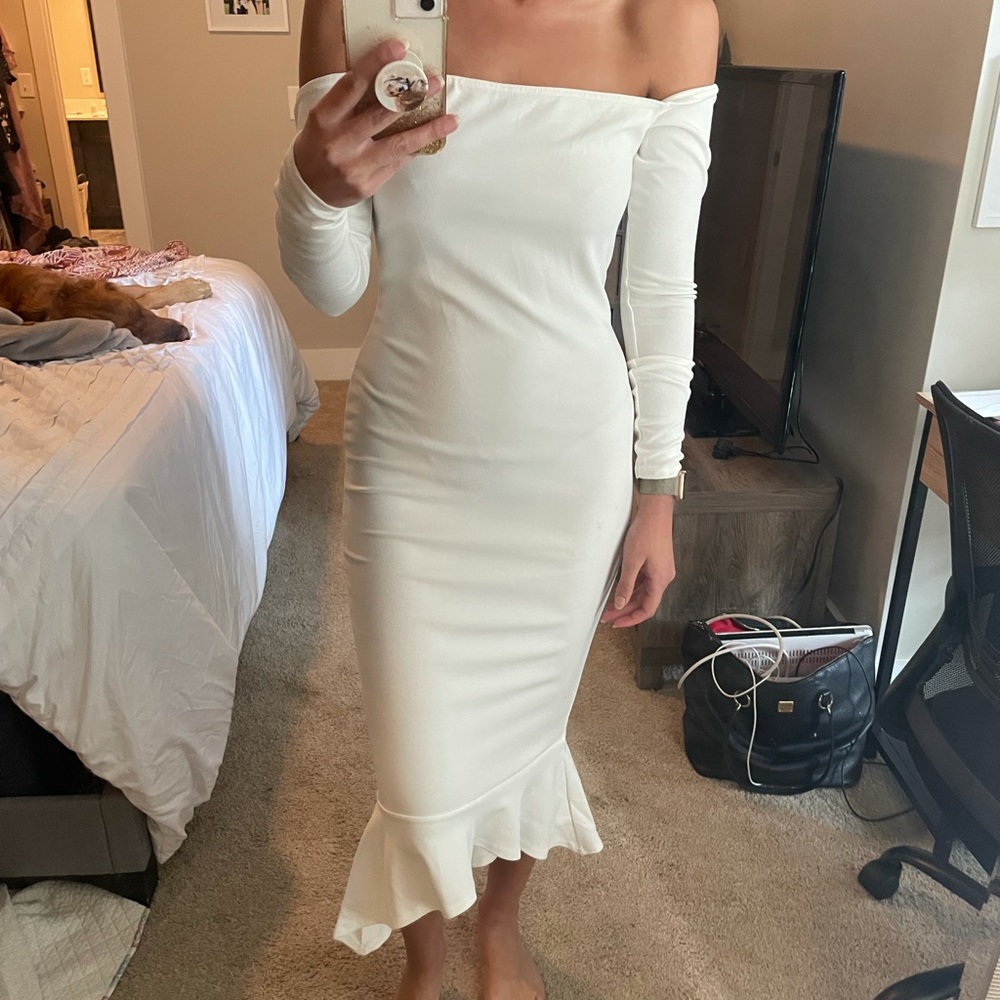 Missguided white midi ruffle dress